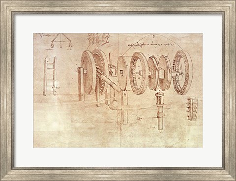 Framed Studies of Toothed Gears and for a Hygrometer Print