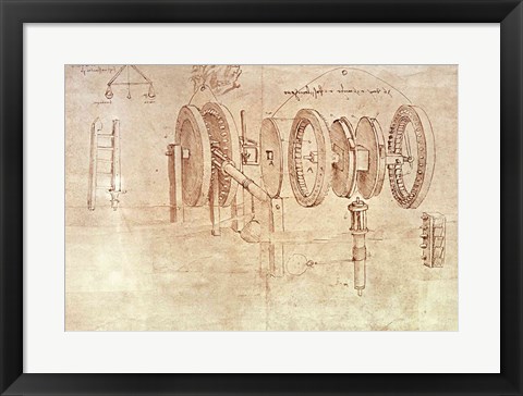 Framed Studies of Toothed Gears and for a Hygrometer Print