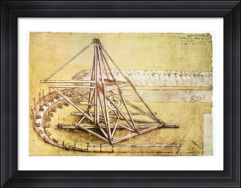 Framed Excavating Machine,from Codex Atlanticus Print