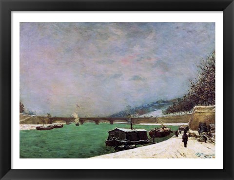 Framed Seine at the Pont d&#39;Iena, Winter, 1875 Print