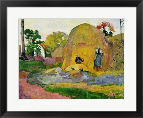 Framed Yellow Haystacks, 1889 Print