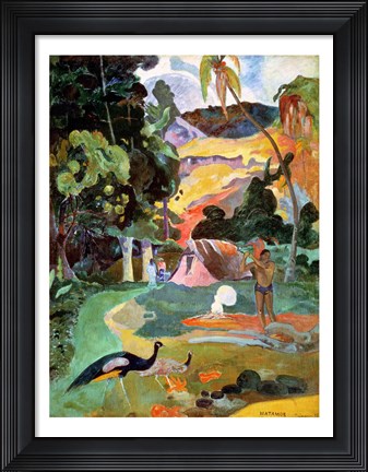 Framed Landscape with Peacocks, 1892 Print