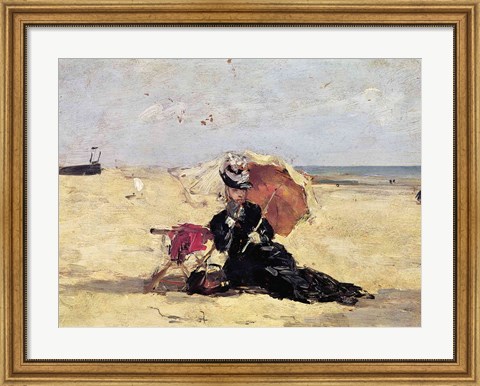 Framed Woman with a Parasol on the Beach, 1880 Print