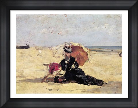 Framed Woman with a Parasol on the Beach, 1880 Print