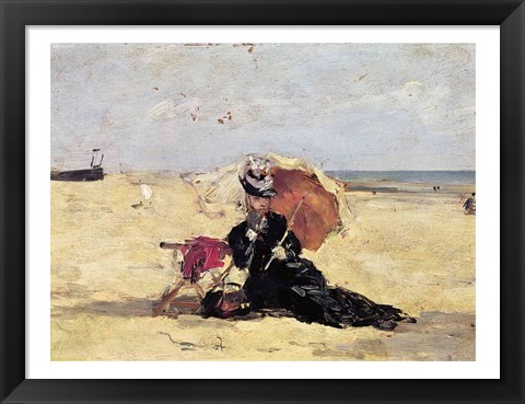 Framed Woman with a Parasol on the Beach, 1880 Print