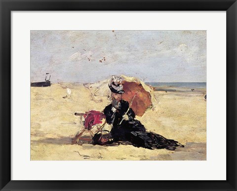 Framed Woman with a Parasol on the Beach, 1880 Print