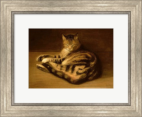 Framed Recumbent Cat, 1898 Print