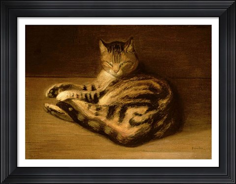 Framed Recumbent Cat, 1898 Print
