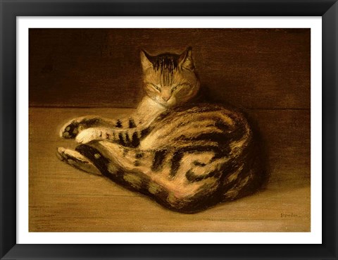 Framed Recumbent Cat, 1898 Print