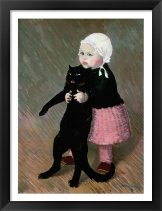 Framed Small Girl with a Cat, 1889 Print