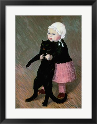 Framed Small Girl with a Cat, 1889 Print