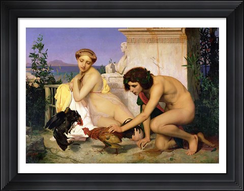 Framed Young Greeks Encouraging Cocks to Fight, 1846 Print
