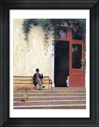 Framed Artist&#39;s Father and Son on the Doorstep of his House Print