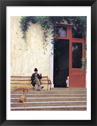 Framed Artist&#39;s Father and Son on the Doorstep of his House Print