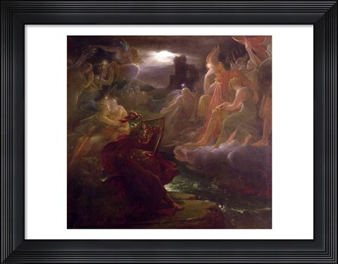 Framed Ossian Conjuring up the Spirits on the Banks of the River Lora with the Sound of his Harp, 1801 Print