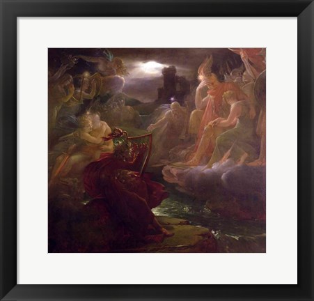 Framed Ossian Conjuring up the Spirits on the Banks of the River Lora with the Sound of his Harp, 1801 Print