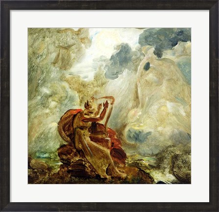 Framed Ossian Conjures Up the Spirits with His Harp on the Banks of the River of Lora Print