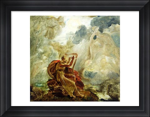 Framed Ossian Conjures Up the Spirits with His Harp on the Banks of the River of Lora Print