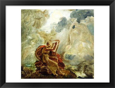 Framed Ossian Conjures Up the Spirits with His Harp on the Banks of the River of Lora Print