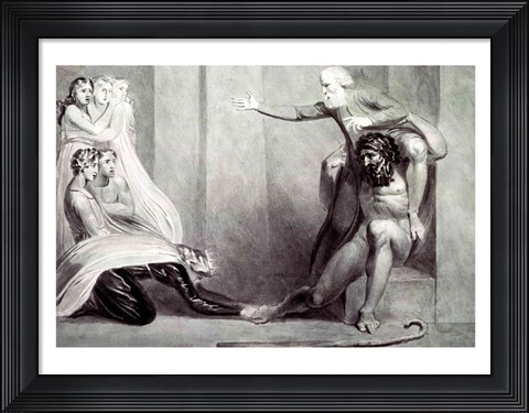 Framed Tiriel, borne back to the Palace on the Shoulders of his Brother Ijim, addressing his five Daughters Print