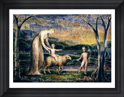 Framed Our Lady with the Infant Jesus Riding on a Lamb with St John Print