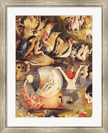 Framed Garden of Earthly Delights: Allegory of Luxury, people with birds detail Print