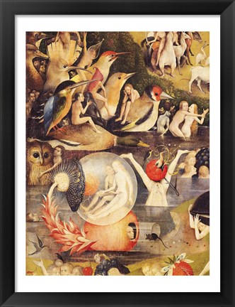 Framed Garden of Earthly Delights: Allegory of Luxury, people with birds detail Print