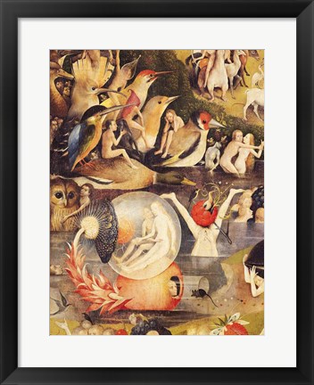 Framed Garden of Earthly Delights: Allegory of Luxury, people with birds detail Print