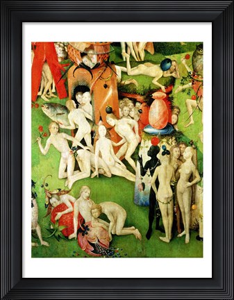 Framed Garden on Earthly Delights: Allegory of Luxury, central panel of triptych, c.1500 Print