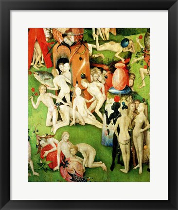 Framed Garden on Earthly Delights: Allegory of Luxury, central panel of triptych, c.1500 Print