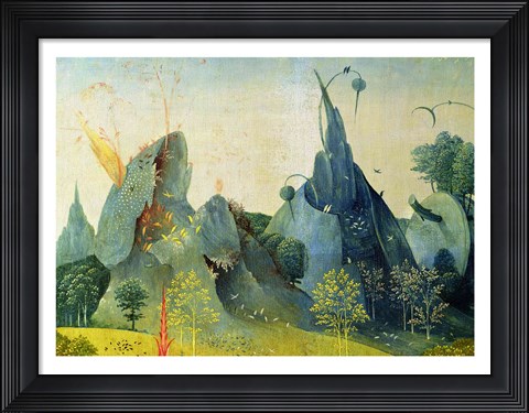Framed Garden of Eden, detail from the right panel of The Garden of Earthly Delights, c.1500 Print
