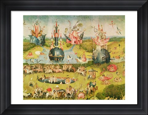 Framed Garden of Earthly Delights: Allegory of Luxury, horizontal central panel of triptych, c.1500 Print