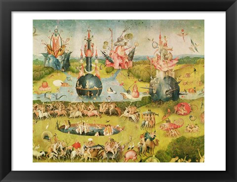 Framed Garden of Earthly Delights: Allegory of Luxury, horizontal central panel of triptych, c.1500 Print