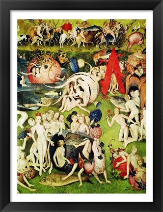 Framed Garden of Earthly Delights: Allegory of Luxury (vertical center panel detail) Print