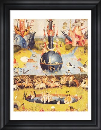 Framed Garden of Earthly Delights: Allegory of Luxury (yellow center panel detail) Print