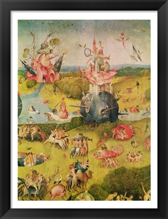 Framed Garden of Earthly Delights: Allegory of Luxury, central panel of triptych, c.1500 Detail Print