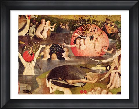 Framed Garden of Earthly Delights: Allegory of Luxury, horizontal detail of the central panel, c.1500 Print