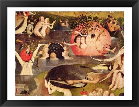 Framed Garden of Earthly Delights: Allegory of Luxury, horizontal detail of the central panel, c.1500 Print