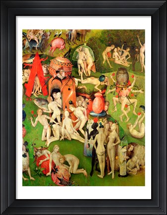 Framed Garden of Earthly Delights: Allegory of Luxury, vertical central panel of triptych, c.1500 Print
