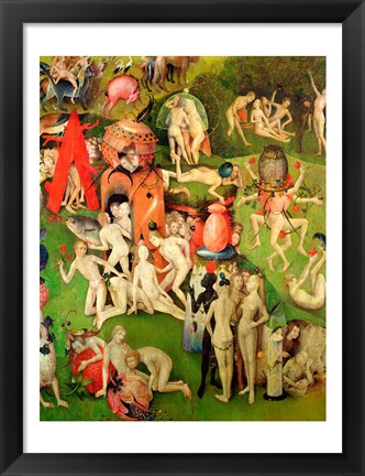 Framed Garden of Earthly Delights: Allegory of Luxury, vertical central panel of triptych, c.1500 Print