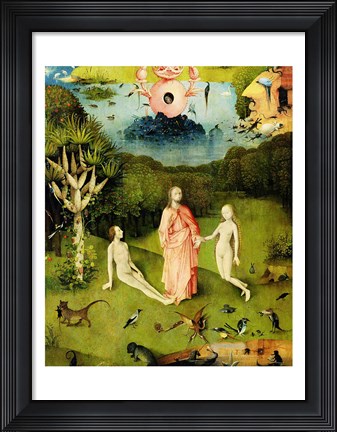 Framed Garden of Earthly Delights: The Garden of Eden, left wing of triptych, c.1500 Print