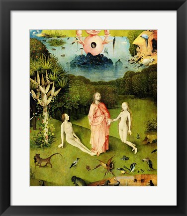 Framed Garden of Earthly Delights: The Garden of Eden, left wing of triptych, c.1500 Print