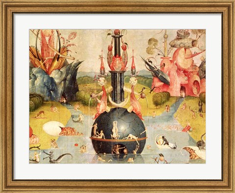 Framed Garden of Earthly Delights: Allegory of Luxury (yellow horizontal center panel detail) Print