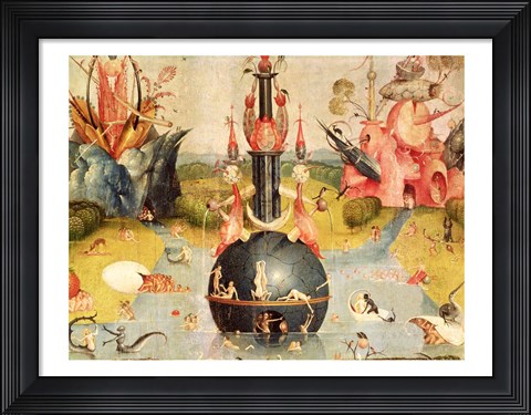 Framed Garden of Earthly Delights: Allegory of Luxury (yellow horizontal center panel detail) Print