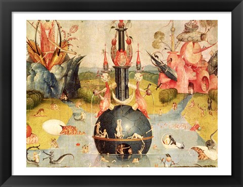 Framed Garden of Earthly Delights: Allegory of Luxury (yellow horizontal center panel detail) Print