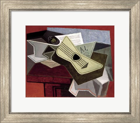 Framed Guitar and Newspaper, 1925 Print