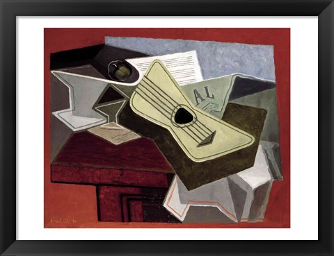 Framed Guitar and Newspaper, 1925 Print