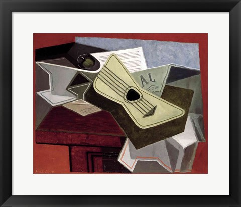 Framed Guitar and Newspaper, 1925 Print