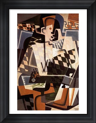 Framed Harlequin with a Guitar, 1917 Print