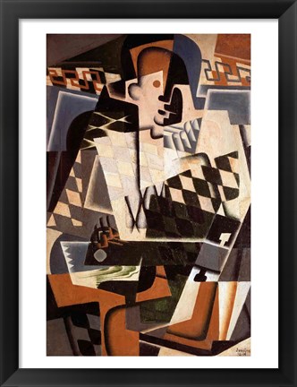 Framed Harlequin with a Guitar, 1917 Print